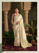 India Silk White Presents Pure Crepe Dola Silk Sarees Featuring Elegant Zari Weaving And Unique